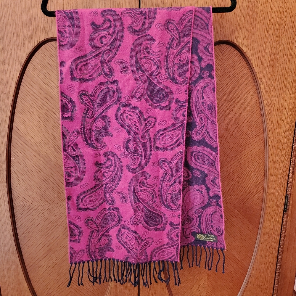 100% Cashmere Tartan Paisley Scarf Gorgeous Made in England - Picture 2 of 5
